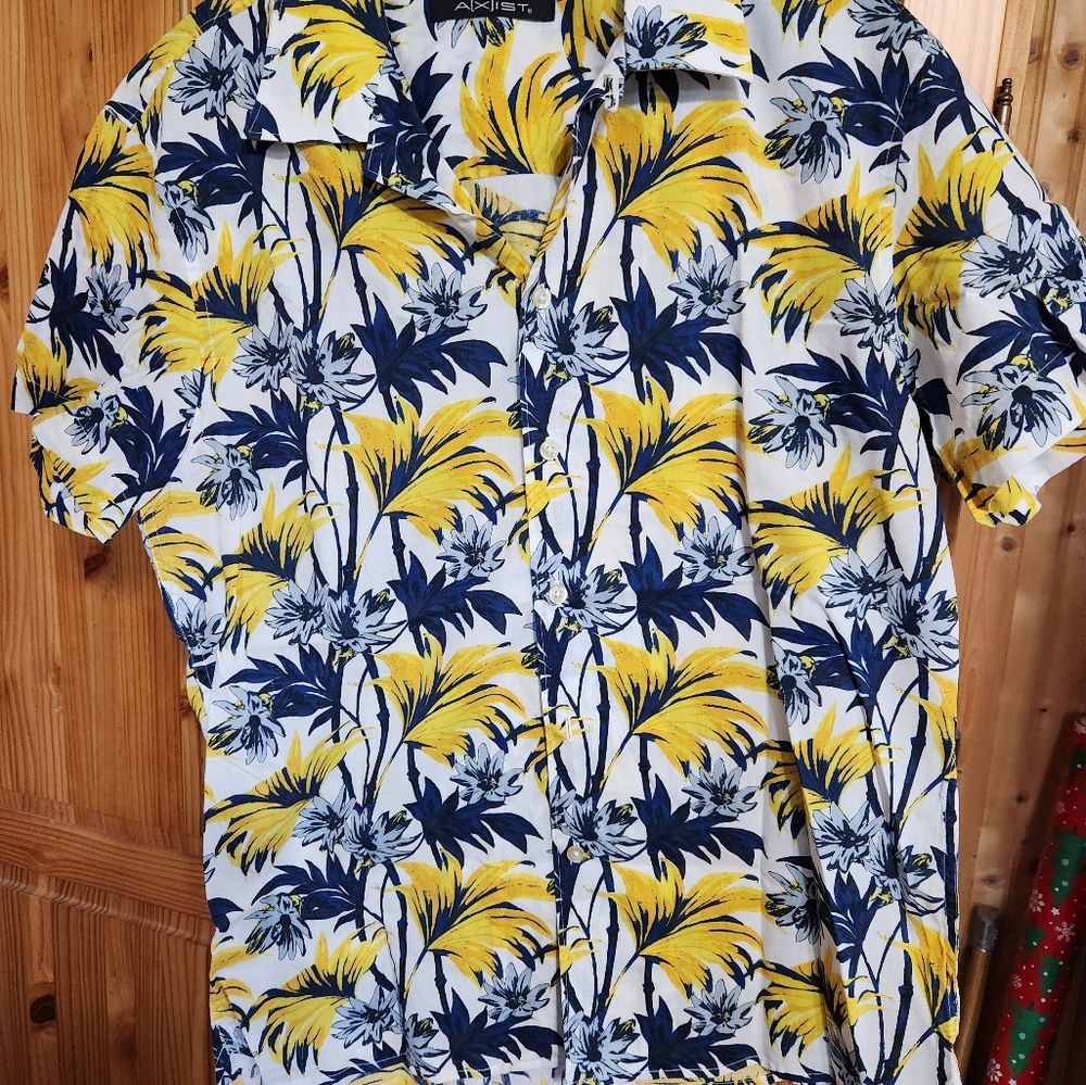 Men's Tropical Yellow and Blue Shirt - Picture 3 of 7